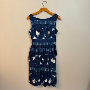 London Times Navy and White Patterned Sleeveless Boatneck Dress 8